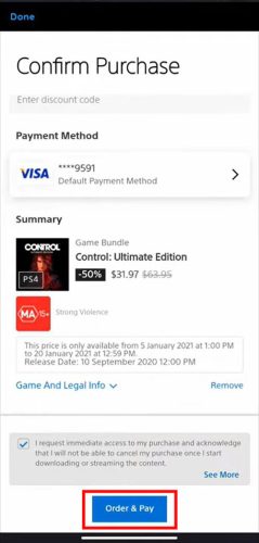 نهایی کردن خرید از PlayStation Store در اپلیکیشن موبایل